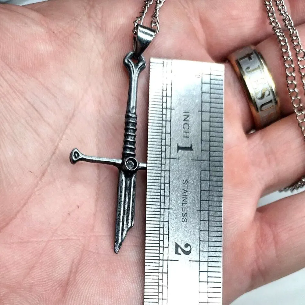 Broken Sword Cross Necklace 925 Sterling Silver Chain Viking Runes Christmas NEW